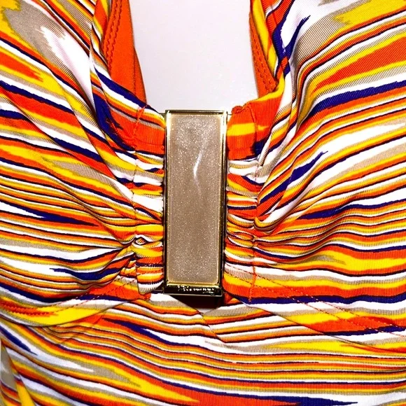 VIX Paula Hermanny One Piece Multicolor Swimsuit 24K Gold-Plated Details Size 12 - Picture 3 of 13